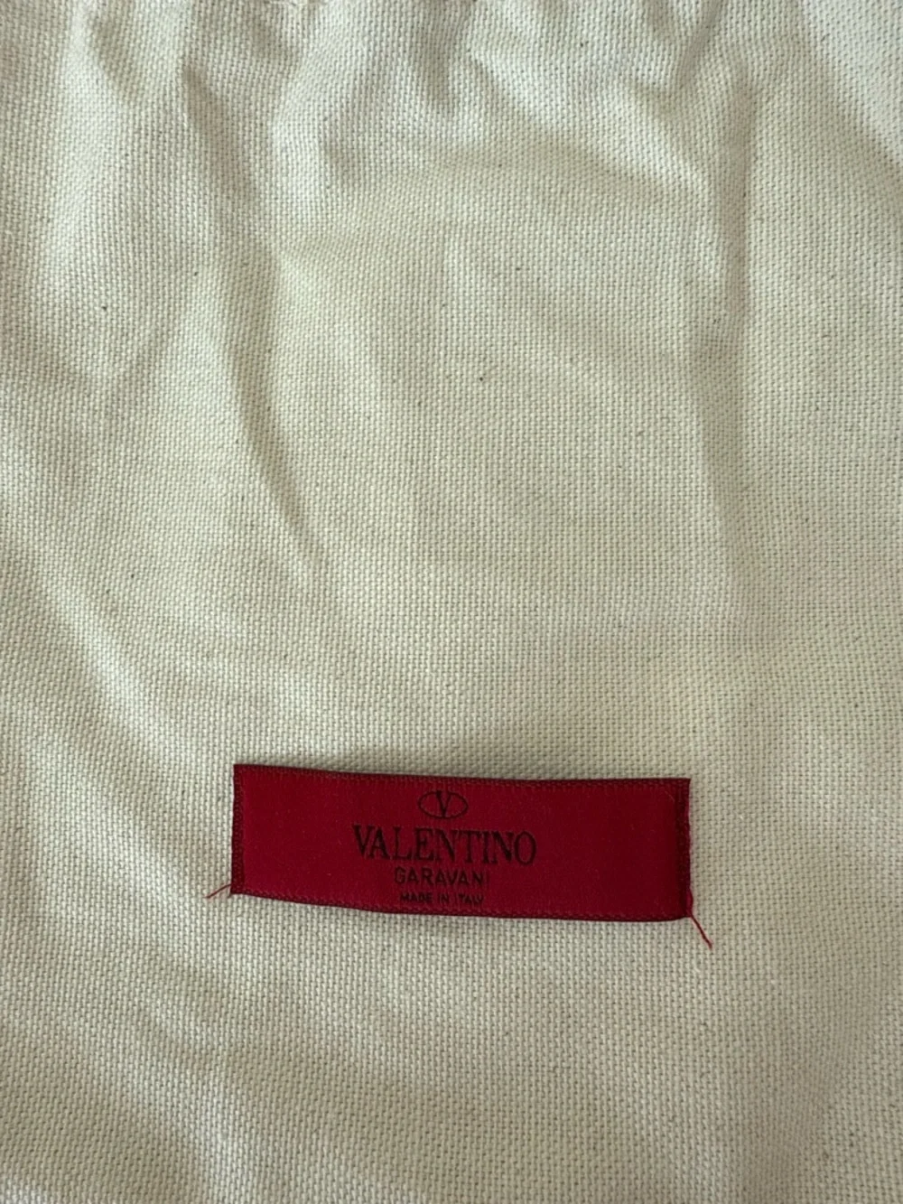 Valentino Garavani Cream Canvas Dust Bag with Red Logo Patch